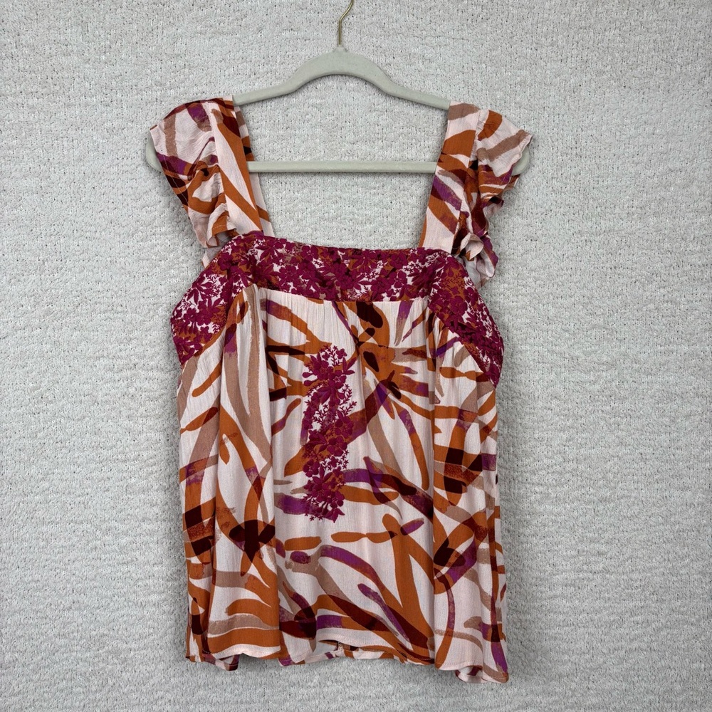 Savanna Jane Top Womens L Ivory Multi Floral Pheasant Embroidered‎ Tank Blouse